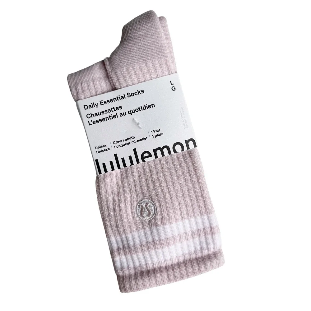 NWT Lululemon Daily Essential Crew Socks Pink Pastel Striped Large Women 9.5-12